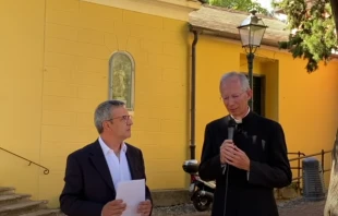Bishop-elect Guido Marini of Tortona, Italy, speaks during an interview. Screenshot from RadioPNR Tortona YouTube channel.